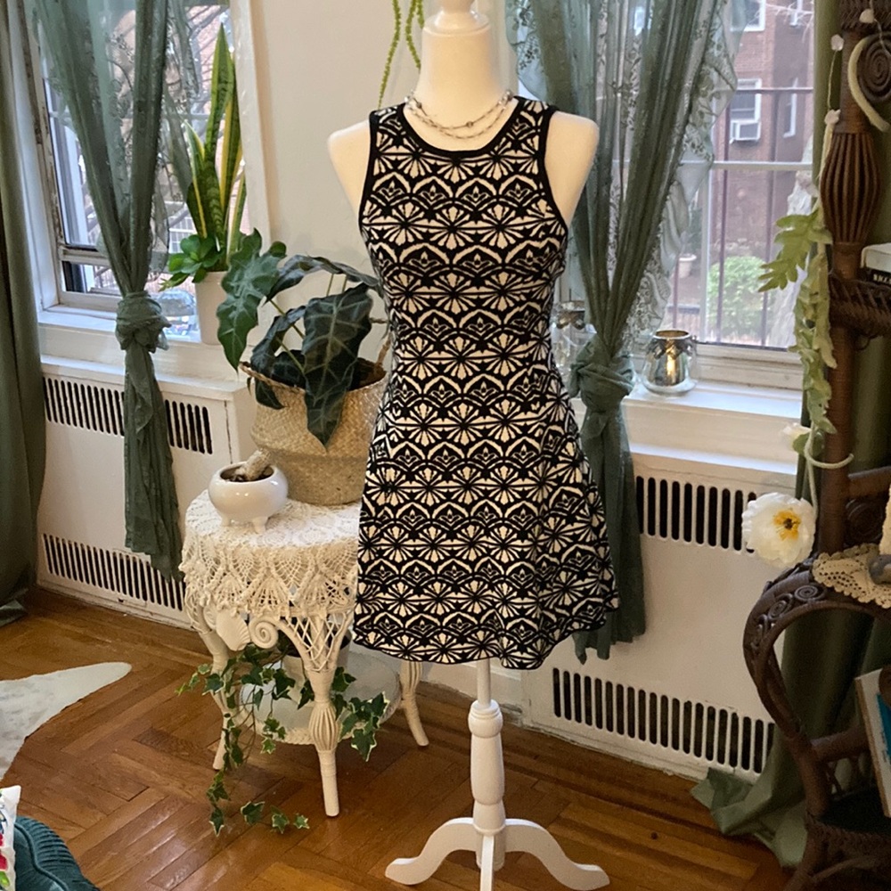 Black and White Sleeveless A-Line Mini Dress